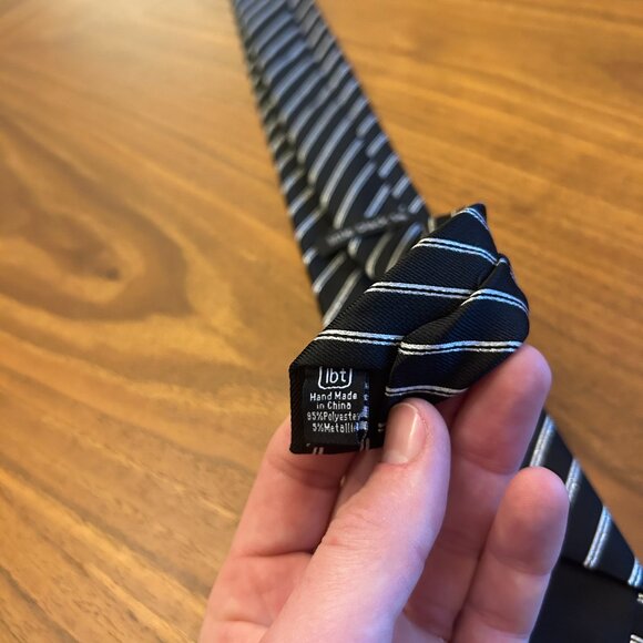 Little Black Tie Brand Black Tie with Metallic Silver Diagonal Stripes - Picture 5 of 5